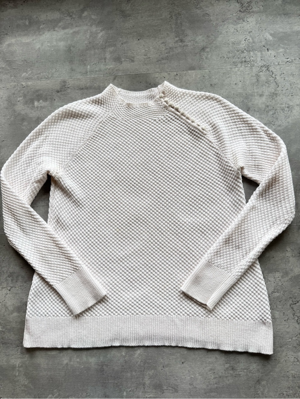 Loft Button Collar Mock Neck Cotton Blend Sweater, Cream, Medium